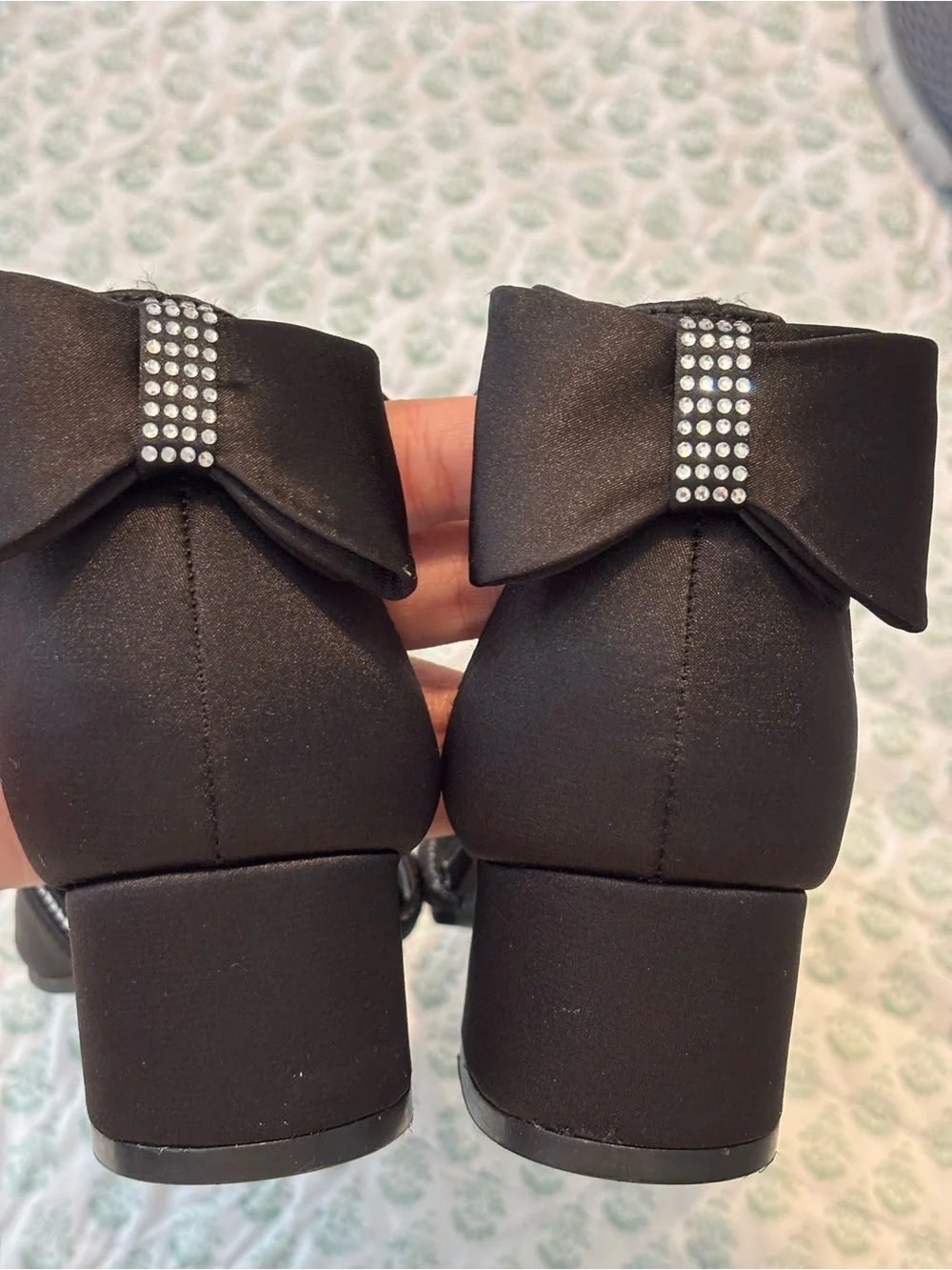 Sonoma Black Ankle-Strap Block Heels with Bow Accent